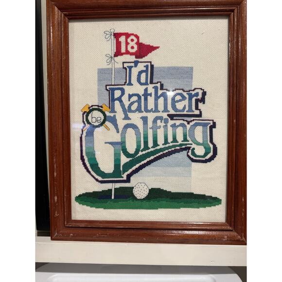 I'd Rather e Golfing Framed Cross Stitch Piece - Picture 1 of 4